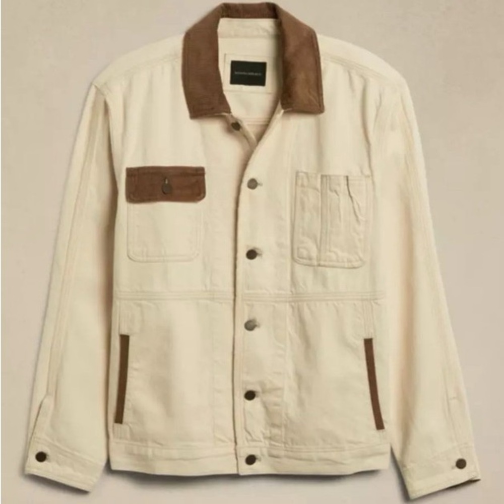 Men’s Banana Republic Cream and Brown Shirt Jacket Size L